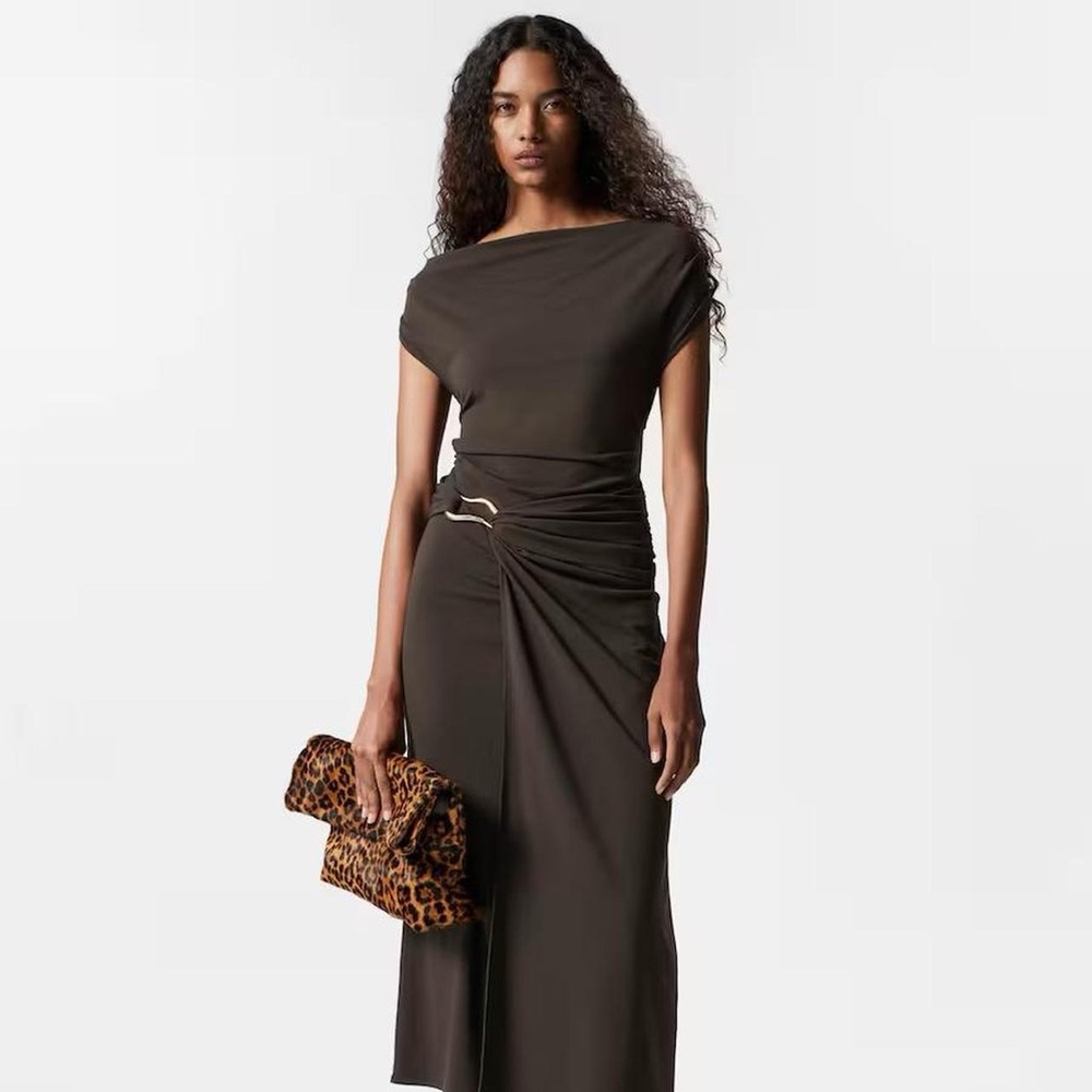 Brown Draped Maxi Dress NWT